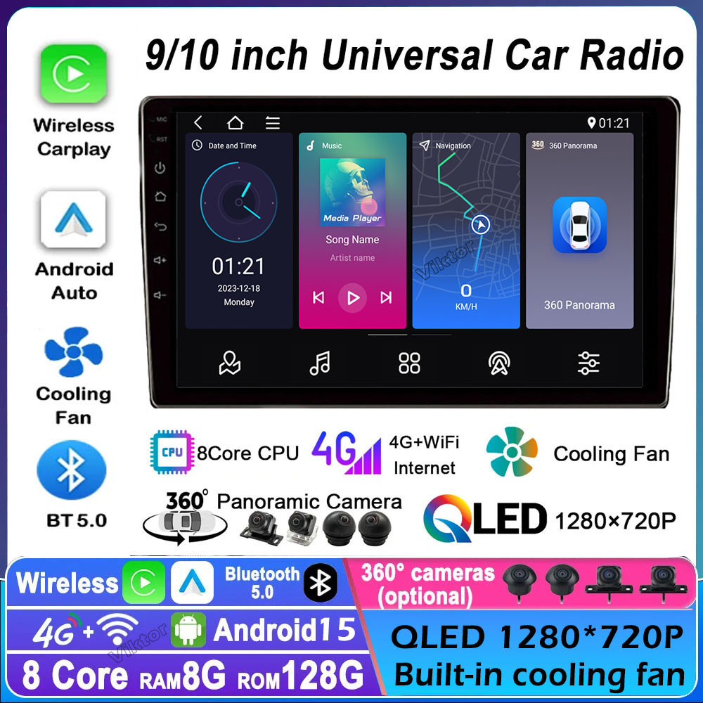 (4G Sim+Cooling Fan) 8G RAM+128G 8Core Android Car Player with 360 ...