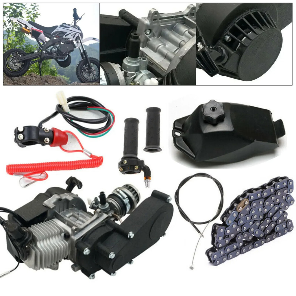2 Stroke 49cc Pull Start Engine Motor Gear Box Chain Kit For Mini Pit ...