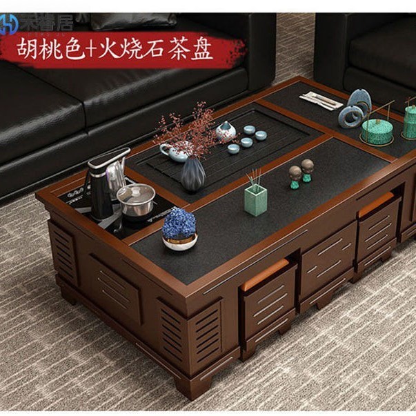 Solid Wood Kung Fu Tea Table Set Chinese Style Living Room Fire Stone ...