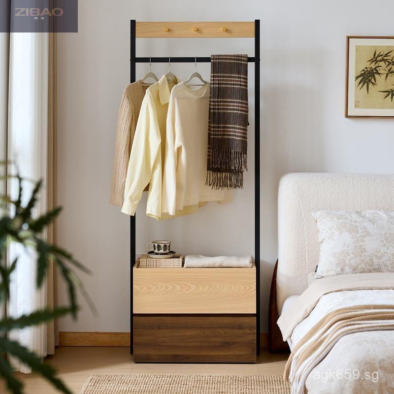 Integrated Floor-standing Bedroom Storage Solid Wood Clothes Rack Hat ...