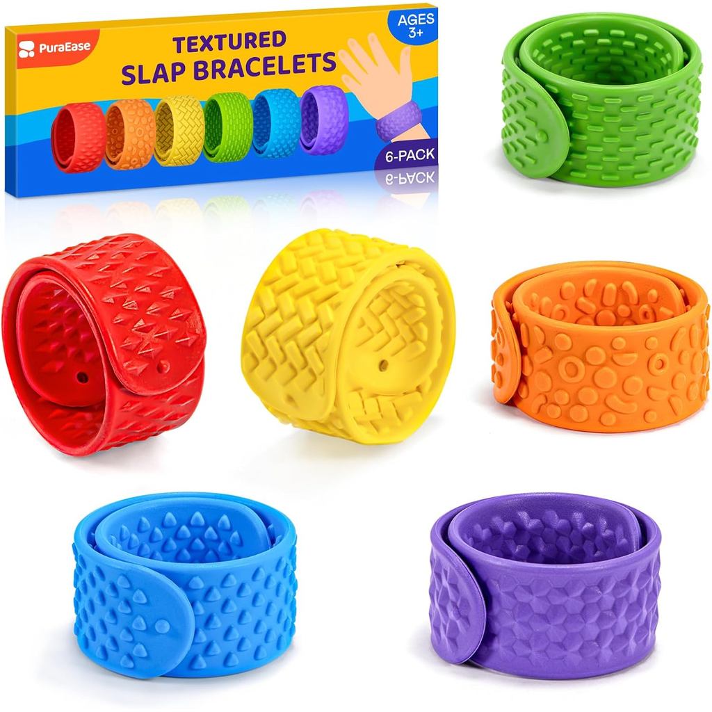 Textured Slap Bracelets - 6PC Silicone Sensory Fidget Toys for Kids ...