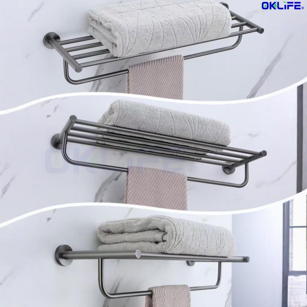 304 Stainless Steel Wall-Mounted Bathroom Towel Rack with Storage Shelf alternate view