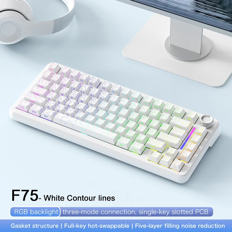 FREEWOLF F75 Wireless Gaming Keyboard AULA F75 Same Model,75% Mating ...