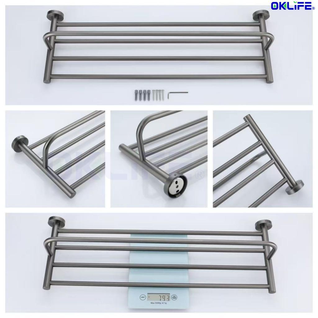 304 Stainless Steel Wall-Mounted Bathroom Towel Rack with Storage Shelf view 6