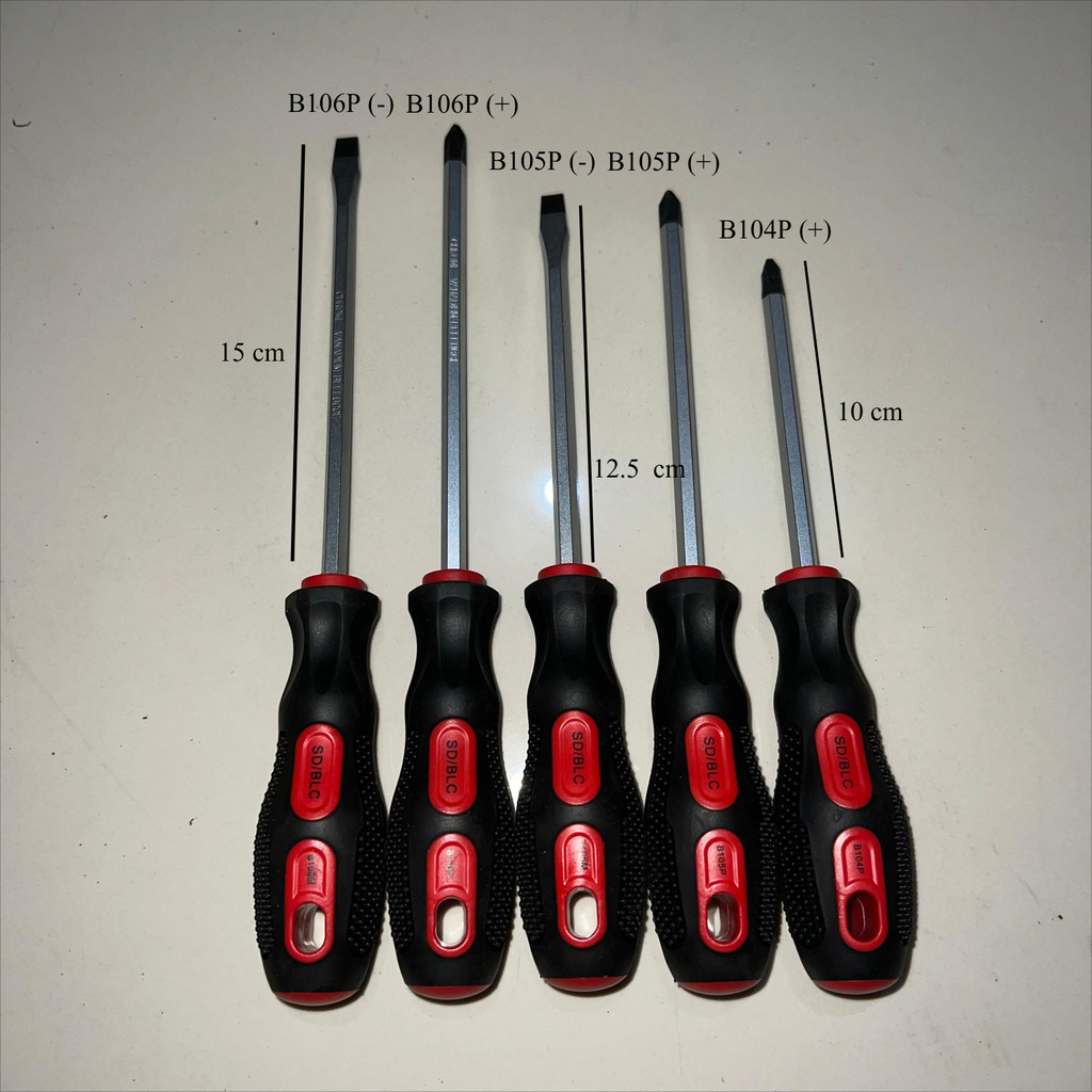 Obeng Panjang Plus Minus Magnet merk Bellucci panjang 10 cm; 12.5 cm; 15 cm / Obeng Plus Minus + -