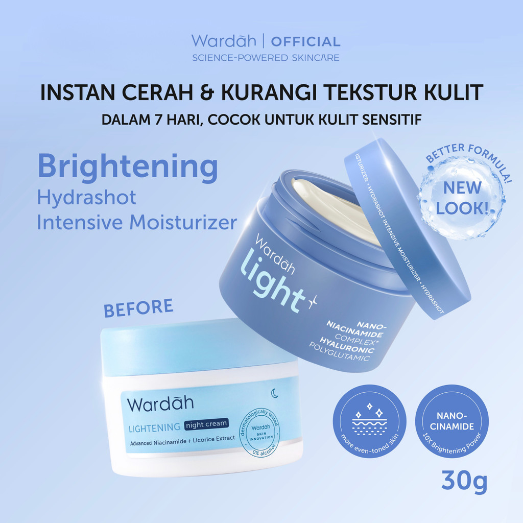 Wardah Lightplus Intensive Moisturizer 30 g - Niacinamide, Brightening Moisturizer, Pelembab Wajah, Pemutih Wajah, Facial Night Cream, Menempelkan Makeup, Tidak Perih di Mata, Mengurangi Kemerahan, Hidrasi Kulit, Lightening - Skincare - Gambar 3