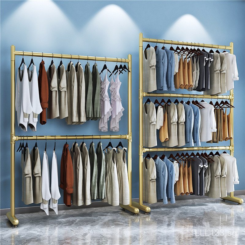 gold Clothing Store Double-Layer Hanger Display Rack Multi-Layer Men's ...