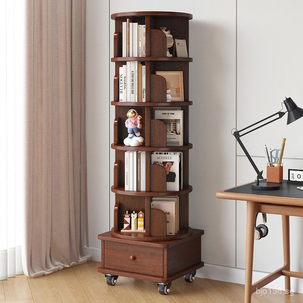 Student^Storage Bookcase Movable Rotating Rack All Solid Wood Floor ...