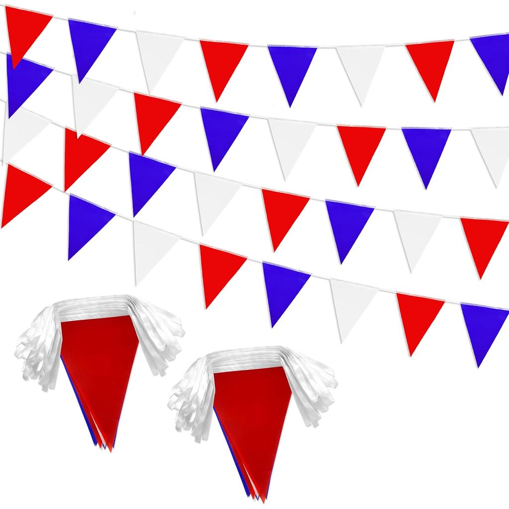 100 Feet Red Blue White Pennant Banner Flags String Triangle Bunting ...