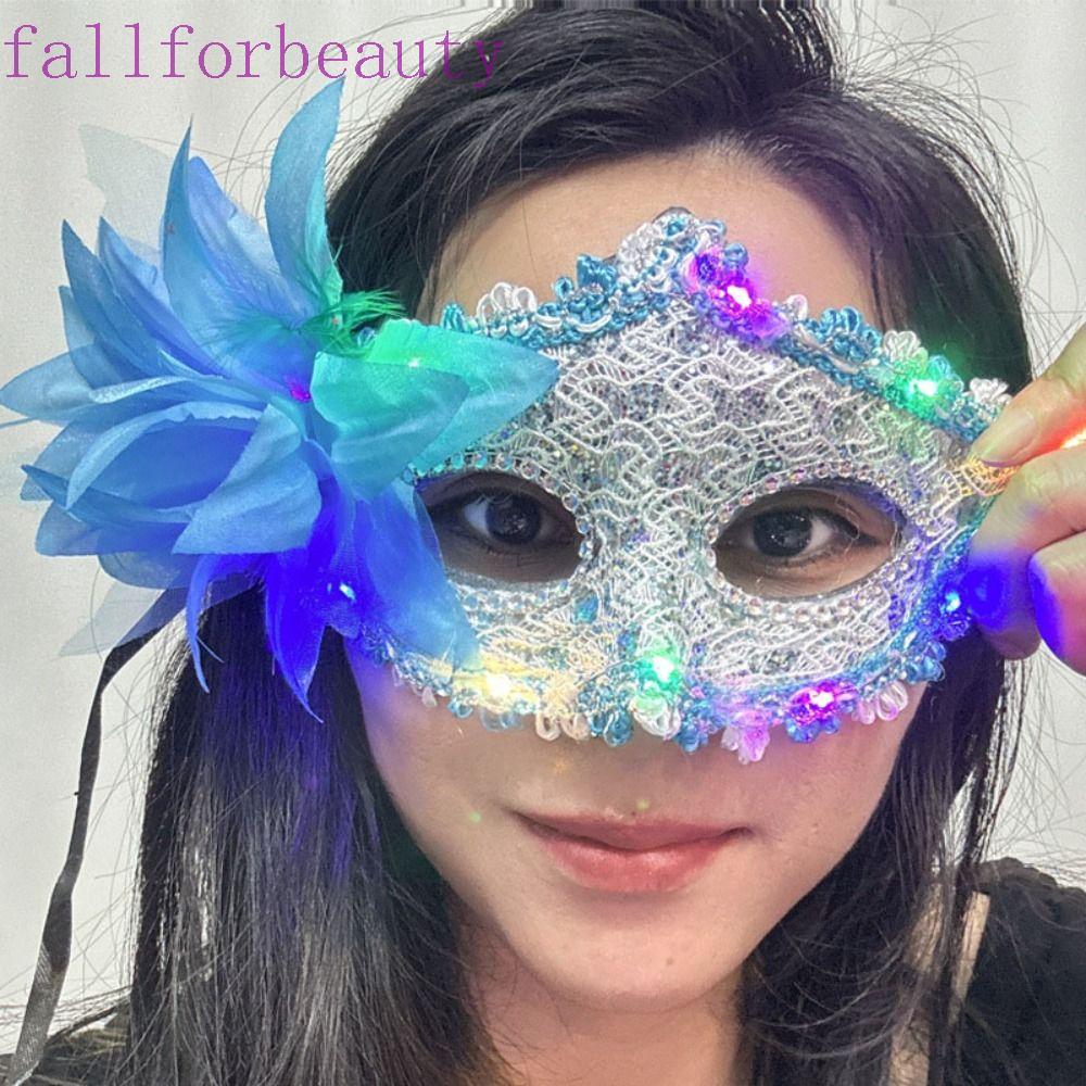 FALLFORBEAUTY LED Glowing Mask, Plastic Lace Feather Flower Mask, Queen ...