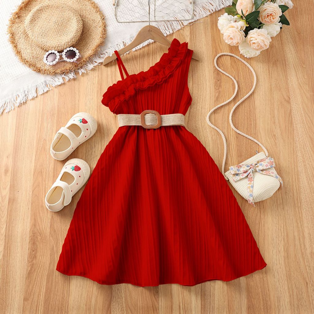 Red Dress for Kids Girl Teen 5-12 years old Asymmetrical Spring/summer  Christmas/New Year Red Dress | Shopee Singapore