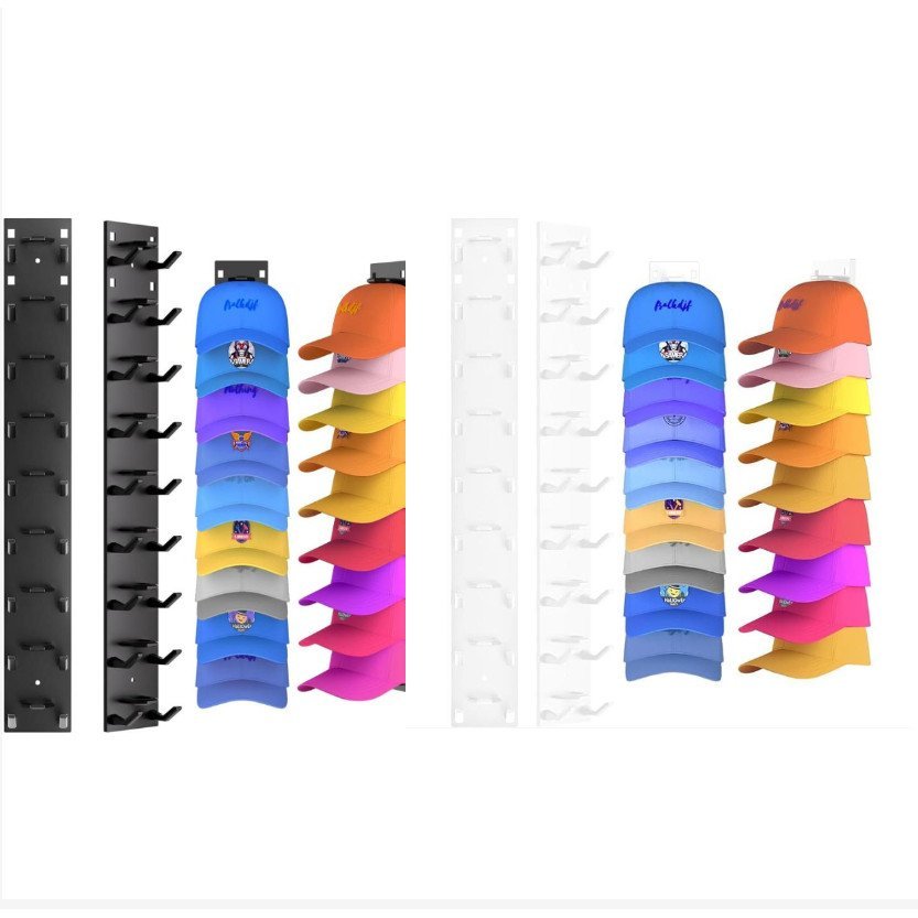 Black + White. Hat Organizer Wall Mounted Baseball Cap Rack Black or ...