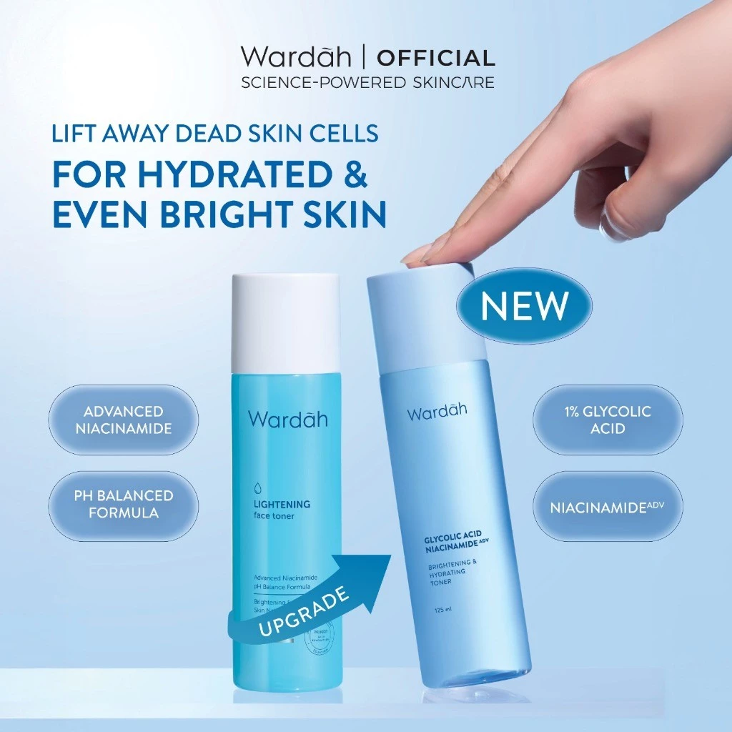 Wardah Lightening Glycolic Acid Niacinamide ADV Brightening Hydrating Face Toner 125 ml - Formula pH balance, Mencerahkan dengan Advanced Niacinamide, Brightenins, Lembab, Glowing, Hirasi Kulit, Lightweight - Skincare
