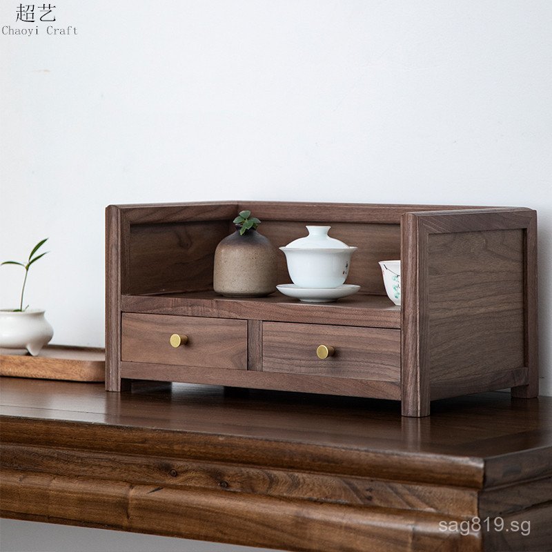 Storage Rack Tea Set Bookshelf Desktop Light Luxury Solid Wood Tea Cup ...