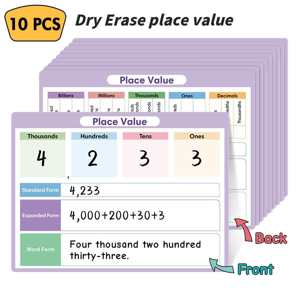10Pcs Dry Erase Maths Place Value Chart for Kids Kindergarten From ...