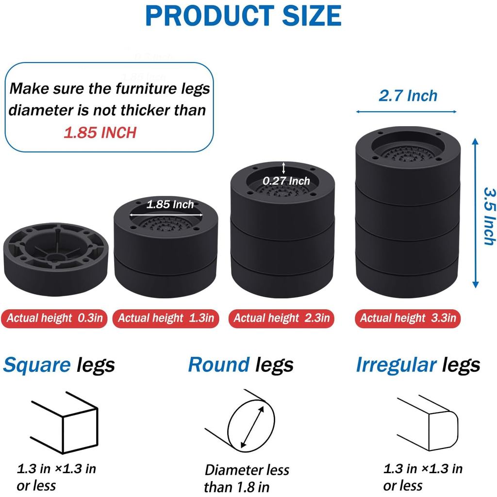 Furniture Risers 2 inch，Round Bed Risers Heavy Duty，Elevation in ...