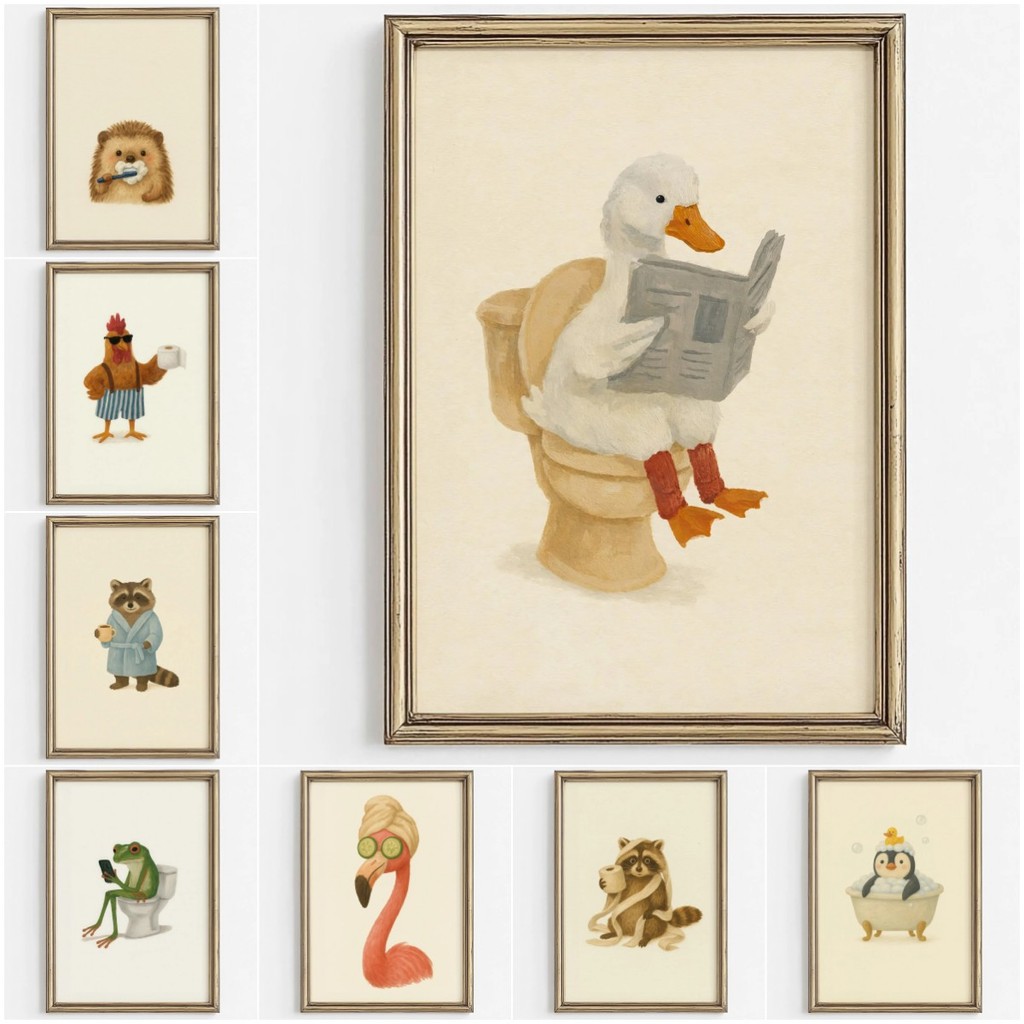Cute Animal Bubble Bath Wall Art Cute Bathroom Animal poster Kids Funny ...