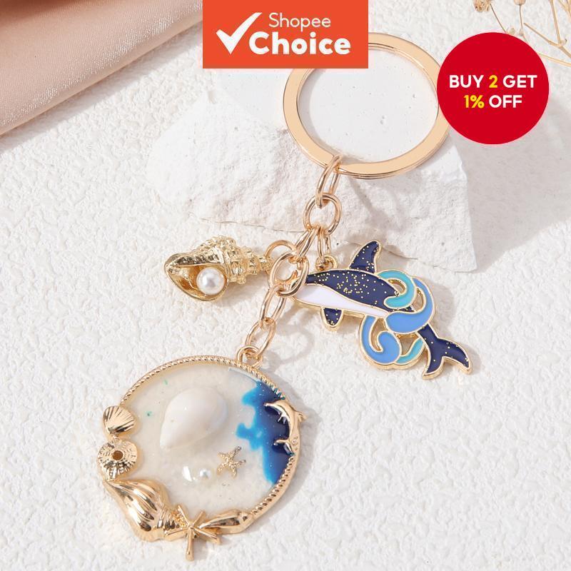 Pretty Ocean Shell Conch Dolphin Enamel Keychain Sea Life Animals Key ...