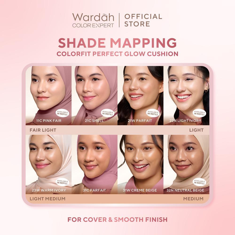 New Shades! WARDAH Refill Colorfit Perfect Glow Cushion normal Healthy-Glow Finish foundation bbcream with Centella Asiatica - Cushion Miskah Tahan Lama dengan Bedak - Gambar 4