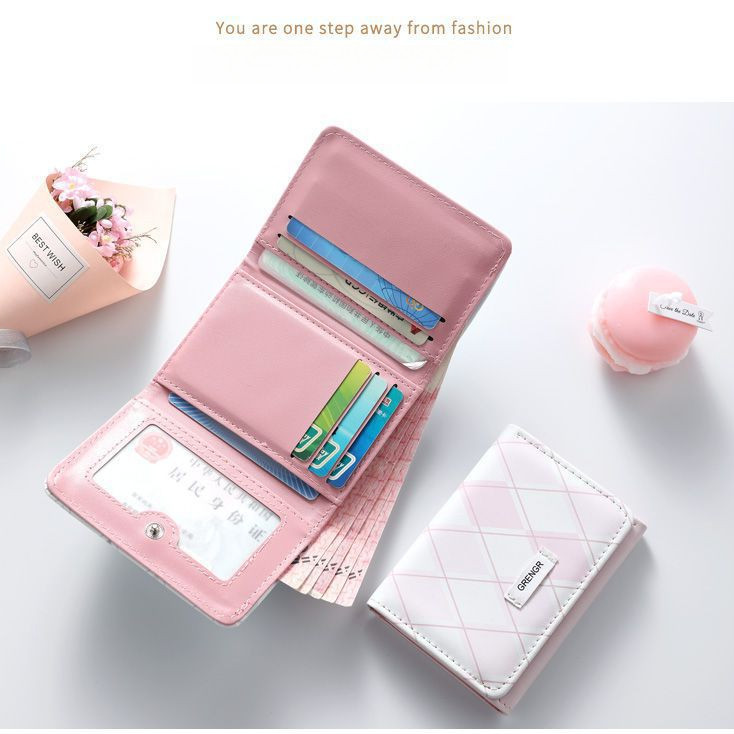 New simple style blue check wallet Fresh Multi-Functional Student ...
