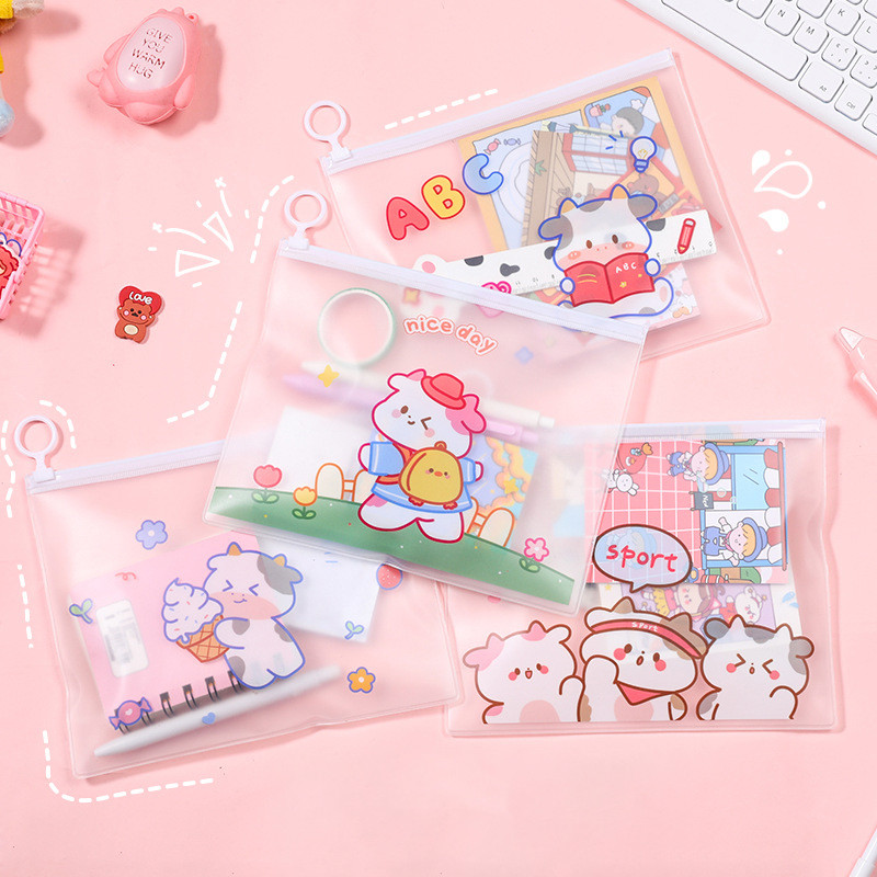 POPmaker shop Zipper Bag Cartoon / Pouch Transparan Zip Lock - Tas Pouch untuk Kosmetik dan Alat Tulis, Desain Lucu dan Praktis COD - Gambar 3