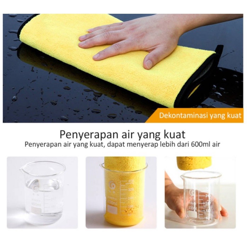 KAIN LAP MICROFIBER MOBIL MOTOR KUNING HITAM 25X25 - Gambar 3