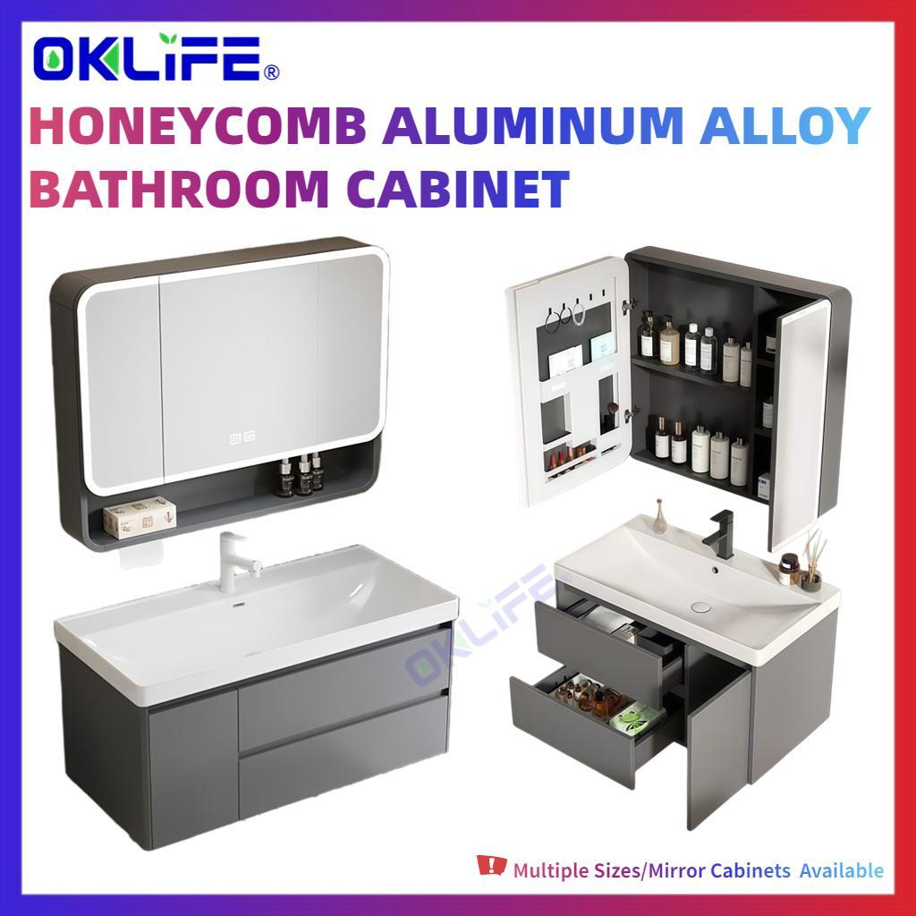 Honeycomb Aluminum Bathroom Vanity with Tissue Slot and Integrated Ceramic Basin