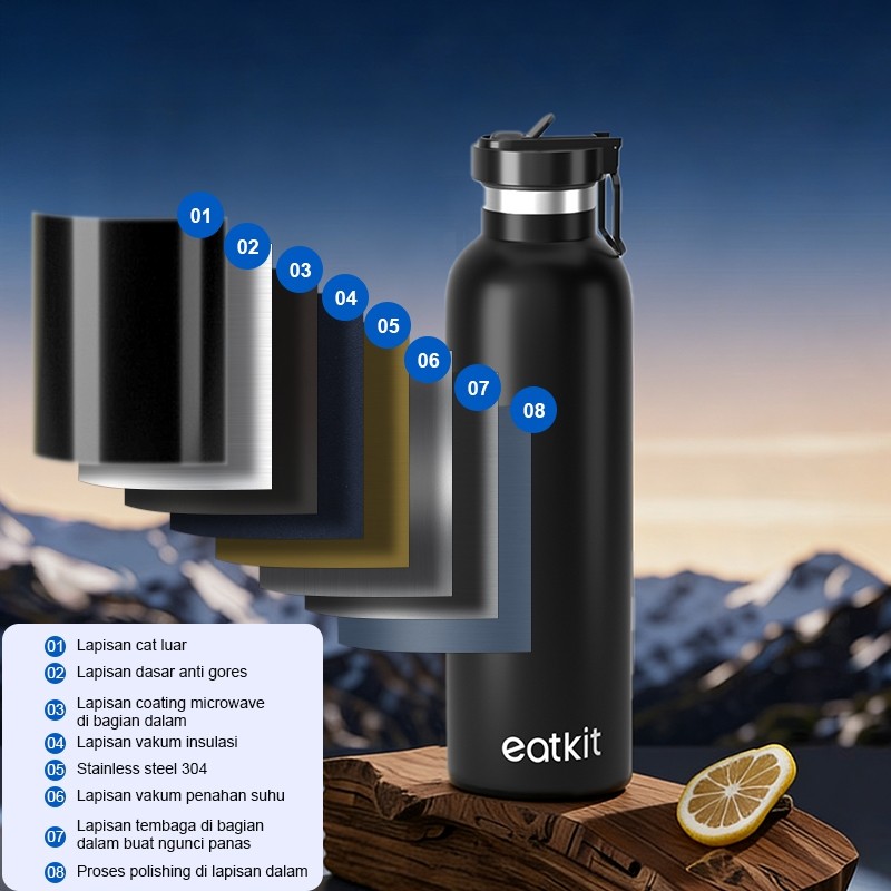 Eatkit Tumbler Stainless 1000ml Botol Minum Olahraga Tahan Panas Dingin Thermos Vacuum SUS 304 - Gambar 2