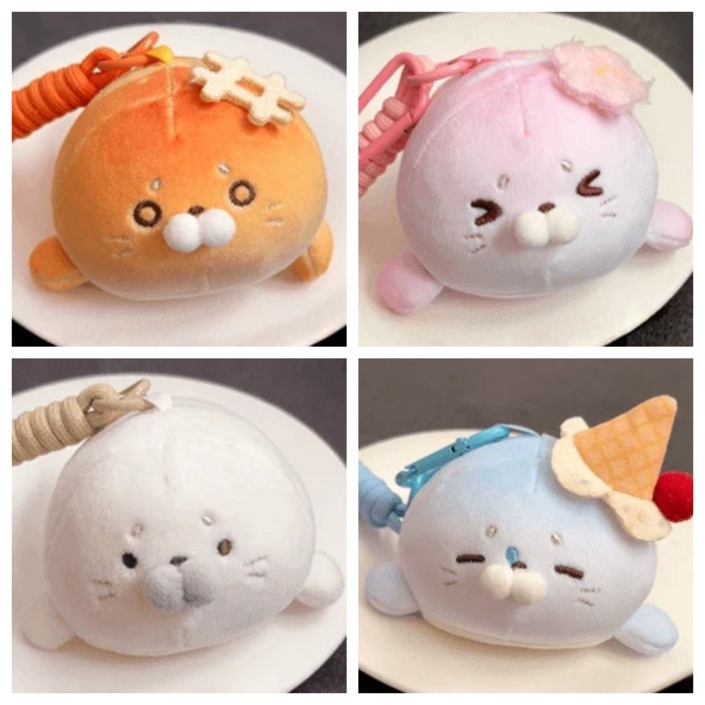 ANEMONE Seal Keychain, Ice Cream Plush Sea Dog Pendant, Kawaii