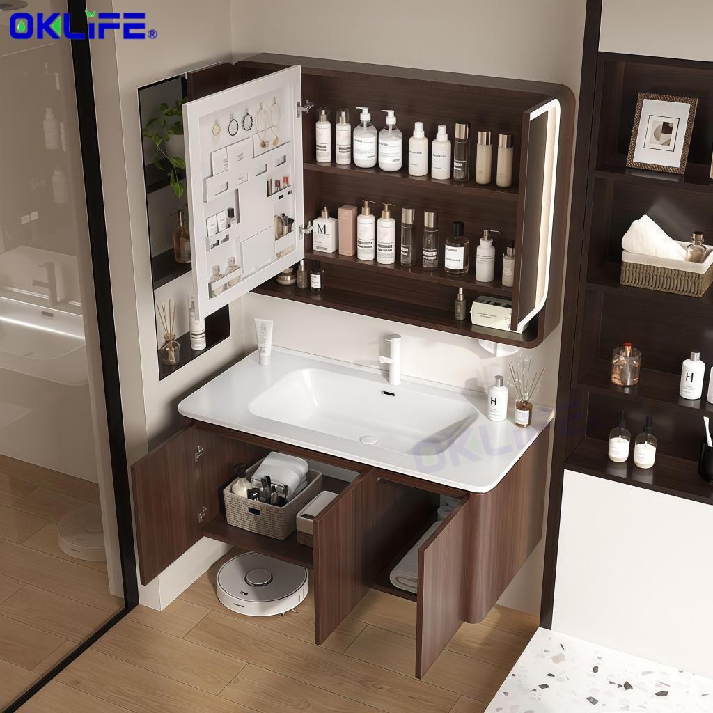 Luxury Waterproof Walnut Honeycomb Aluminum Bathroom Vanity Cabinet view 8