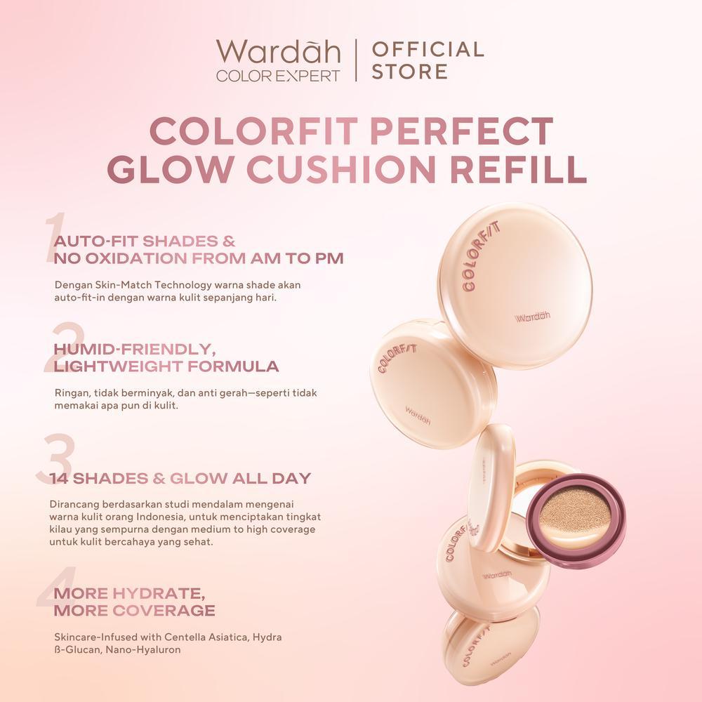 New Shades! WARDAH Refill Colorfit Perfect Glow Cushion normal Healthy-Glow Finish foundation bbcream with Centella Asiatica - Cushion Miskah Tahan Lama dengan Bedak - Gambar 3