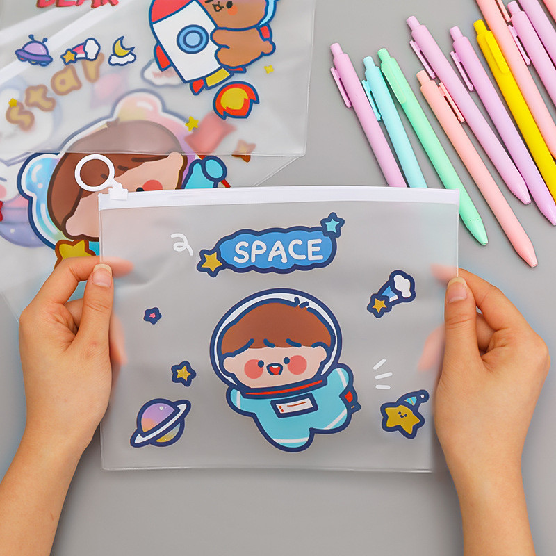 POPmaker shop Zipper Bag Cartoon / Pouch Transparan Zip Lock - Tas Pouch untuk Kosmetik dan Alat Tulis, Desain Lucu dan Praktis COD - Gambar 2