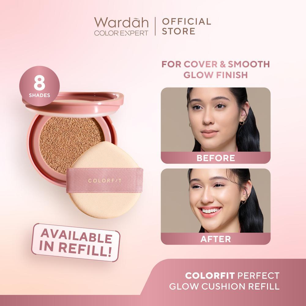 New Shades! WARDAH Refill Colorfit Perfect Glow Cushion normal Healthy-Glow Finish foundation bbcream with Centella Asiatica - Cushion Miskah Tahan Lama dengan Bedak