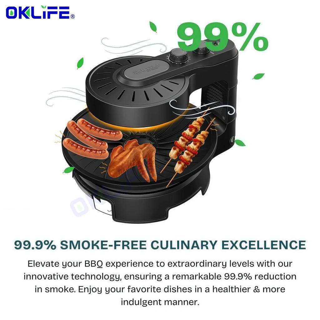 KITH SBG-KC-BG2 Multifunctional Smokeless BBQ Griller with 360° Auto-Rotate Adjustable Temp Smokeless Griller