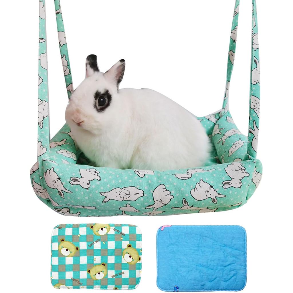 Rabbit Hammock Swing Small Animal Hanging Swing Hammock Bed with 2 Pads ...