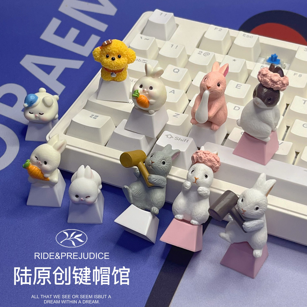 Creative Cute Translucent Three-Dimensional Rabbit Keycap Cartoon Girl ...