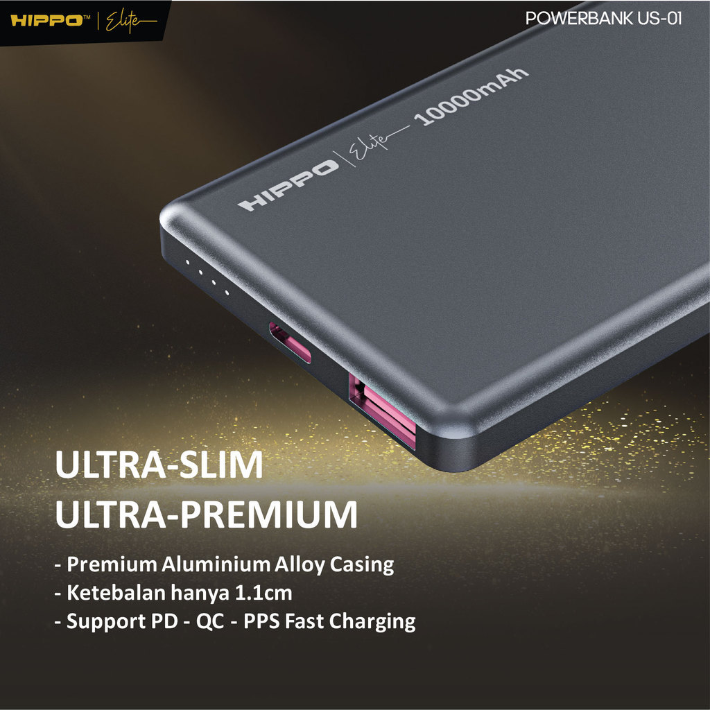 Hippo Elite PowerBank Ultra Slim US-01 10000 Mah 2 Port Output 1 Port Input - Gambar 3