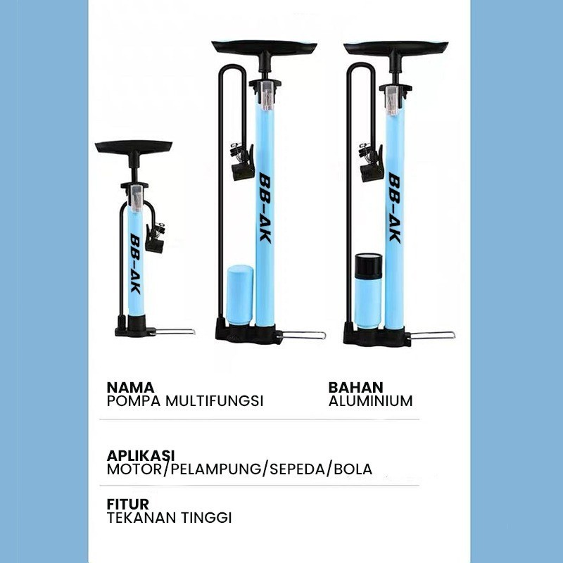Pompa Angin Tangan Aluminium 59cm dengan BAROMETER 160PSI Akurasi Tinggi Multifungsi untuk Ban Motor Mobil Sepeda Bola Ringan Kuat Wajib Punya untuk Darurat - Gambar 3