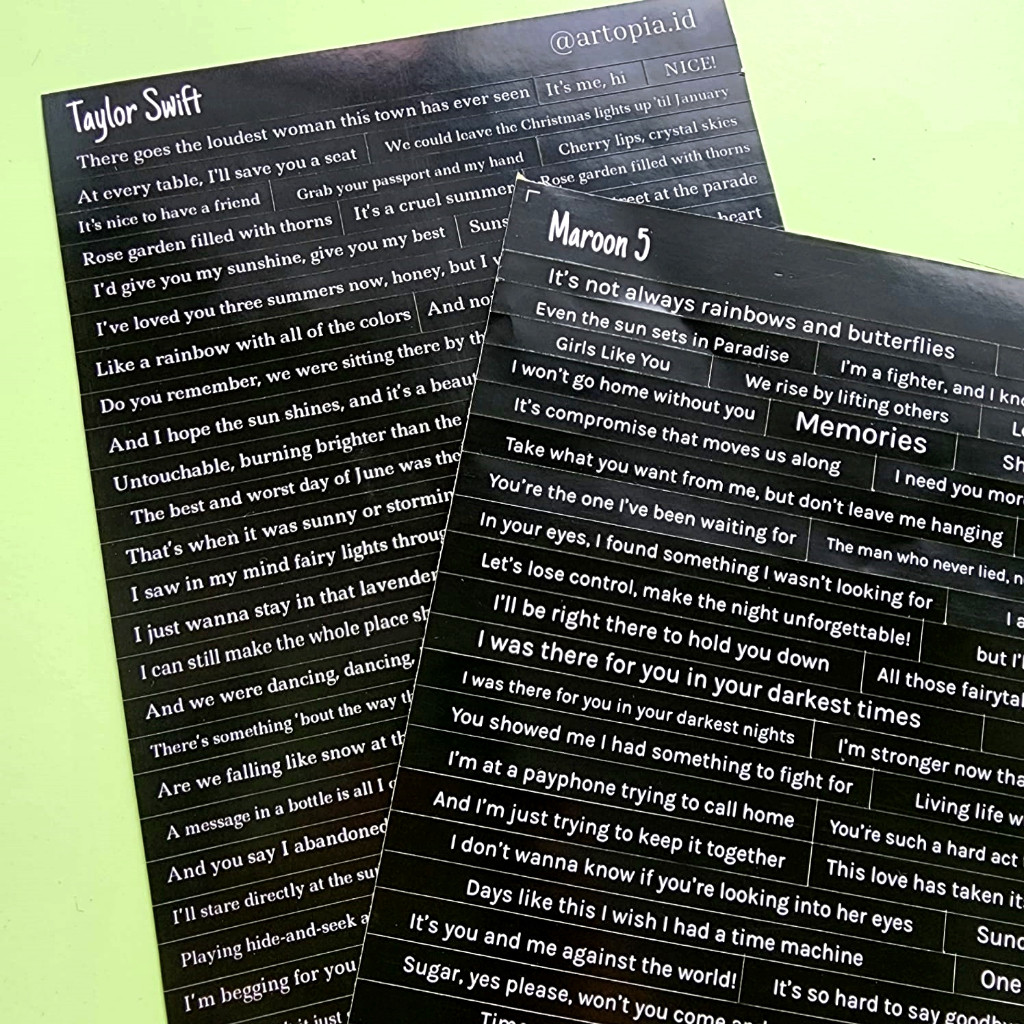 1 Sheet Lyric Quotes Stickers Song Sticker Word Taylor Swift Maroon 5 ...