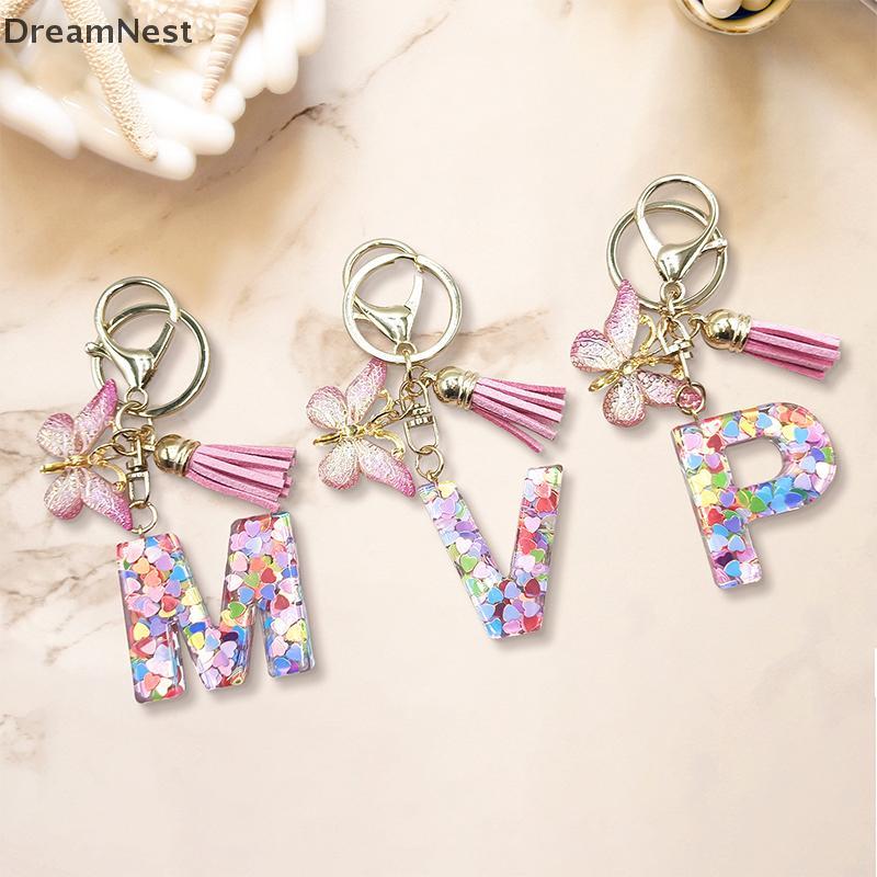 [DreamNest] A To Z Letter Keychain 26 Initials Alphabet Butterfly Pink ...