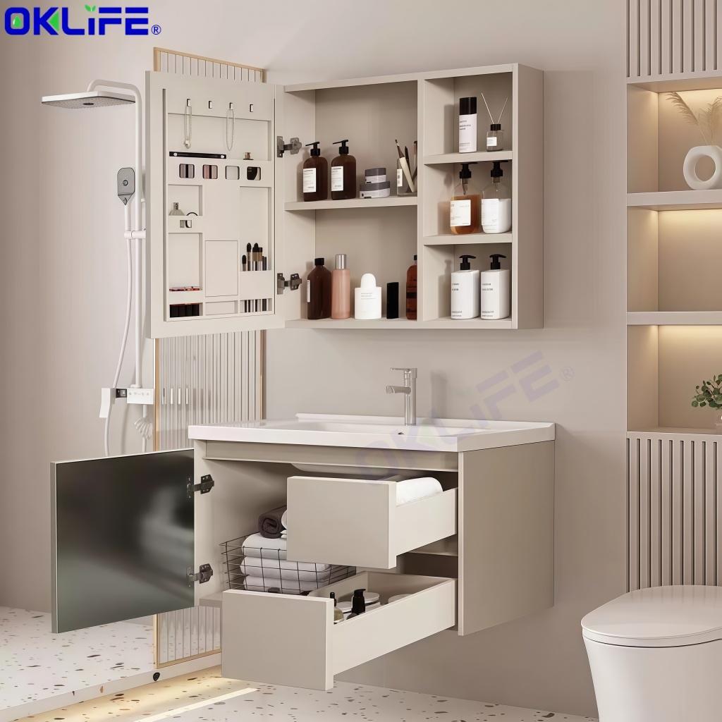 Wall-Mounted Smart Bathroom Vanity Cabinet Set with Washbasin and Mirror view 3