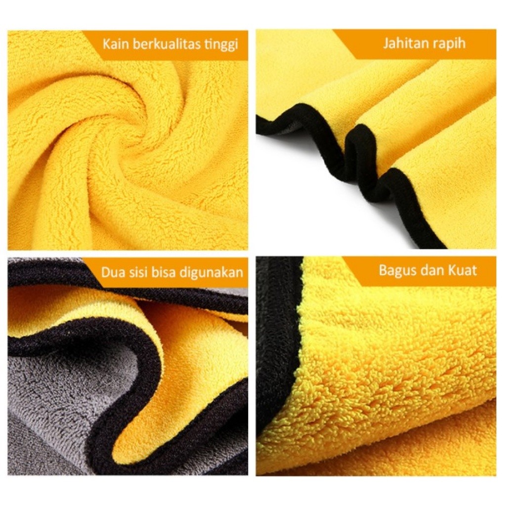 KAIN LAP MICROFIBER MOBIL MOTOR KUNING HITAM 25X25 - Gambar 2