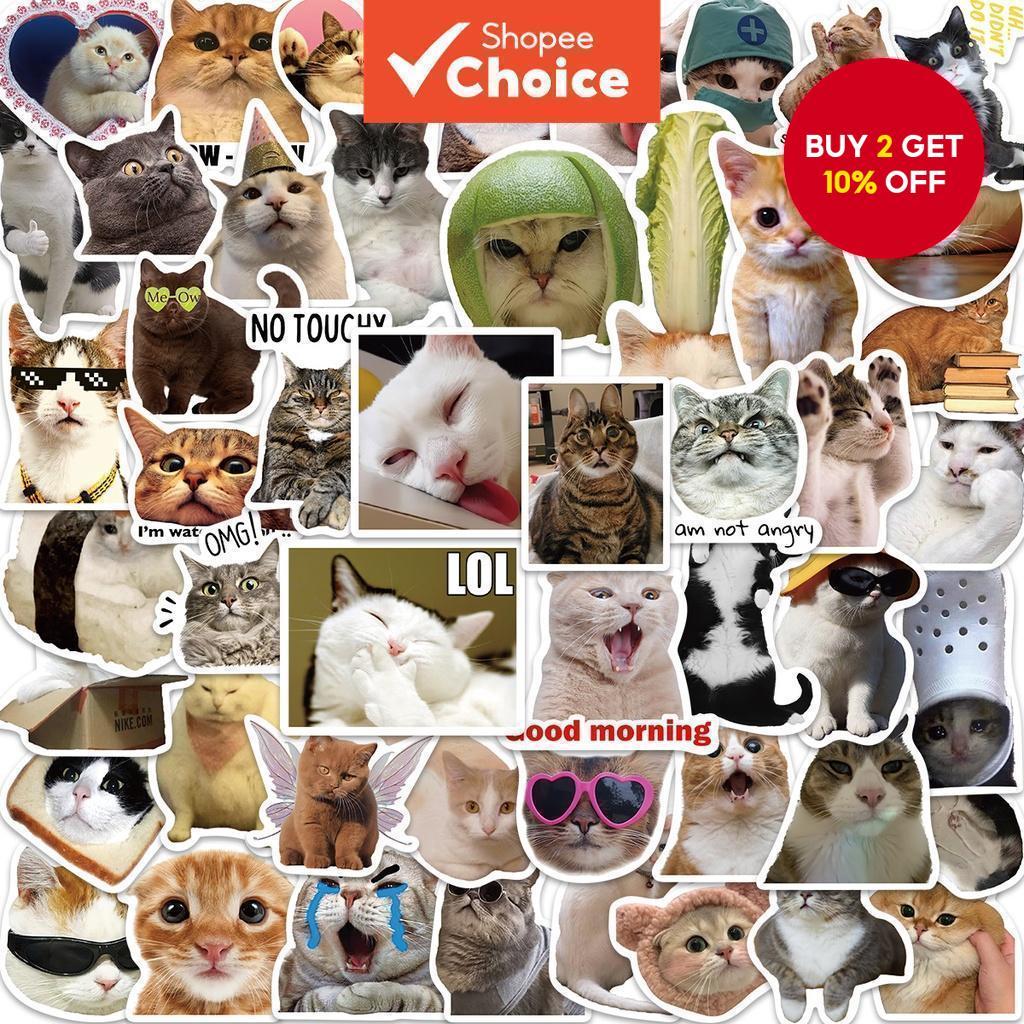 50PCS Funny Cat Meme Emoji Stickers – Waterproof Cartoon Decals for ...