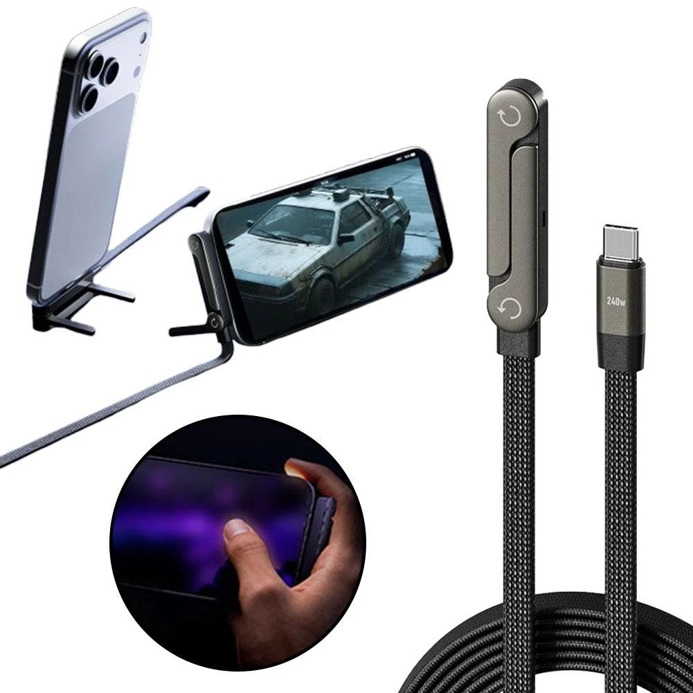 2-in-1 Invisible Holder Charger Cable with Stand – 240W Fast Charging Cord with Built-in Phone