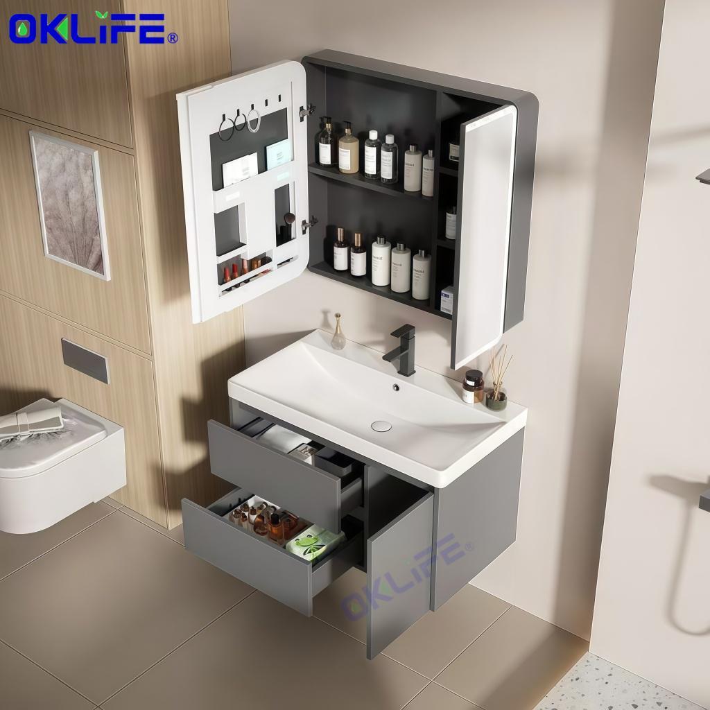 Honeycomb Aluminum Bathroom Vanity with Tissue Slot and Integrated Ceramic Basin alternate view