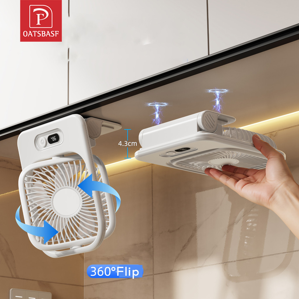 OATSBASF Kitchen Wall-mount 360° Flip Magnetic Fan 3000mAh USB ...