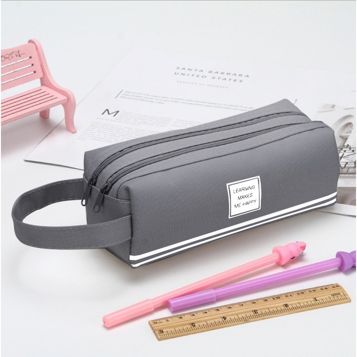 POPmaker Kotak Pensil Dual Zipper 2 Pouch Kanvas - Gambar 4