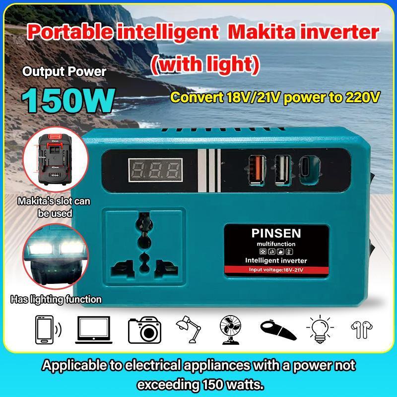 PINSEN 150W Portable Power Inverter 18-21V to 220V with LED Light, Car ...