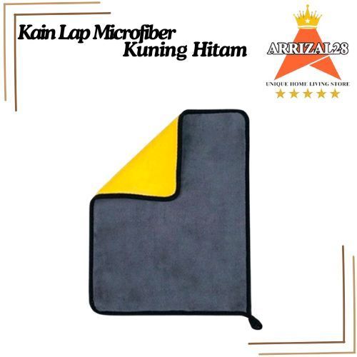 KAIN LAP MICROFIBER MOBIL MOTOR KUNING HITAM 25X25