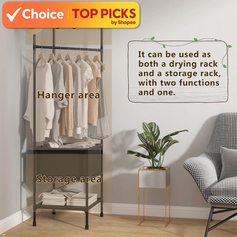 2-Layer Corner Wardrobe Rack – Bedroom Coat & Clothes Hanger | Space ...